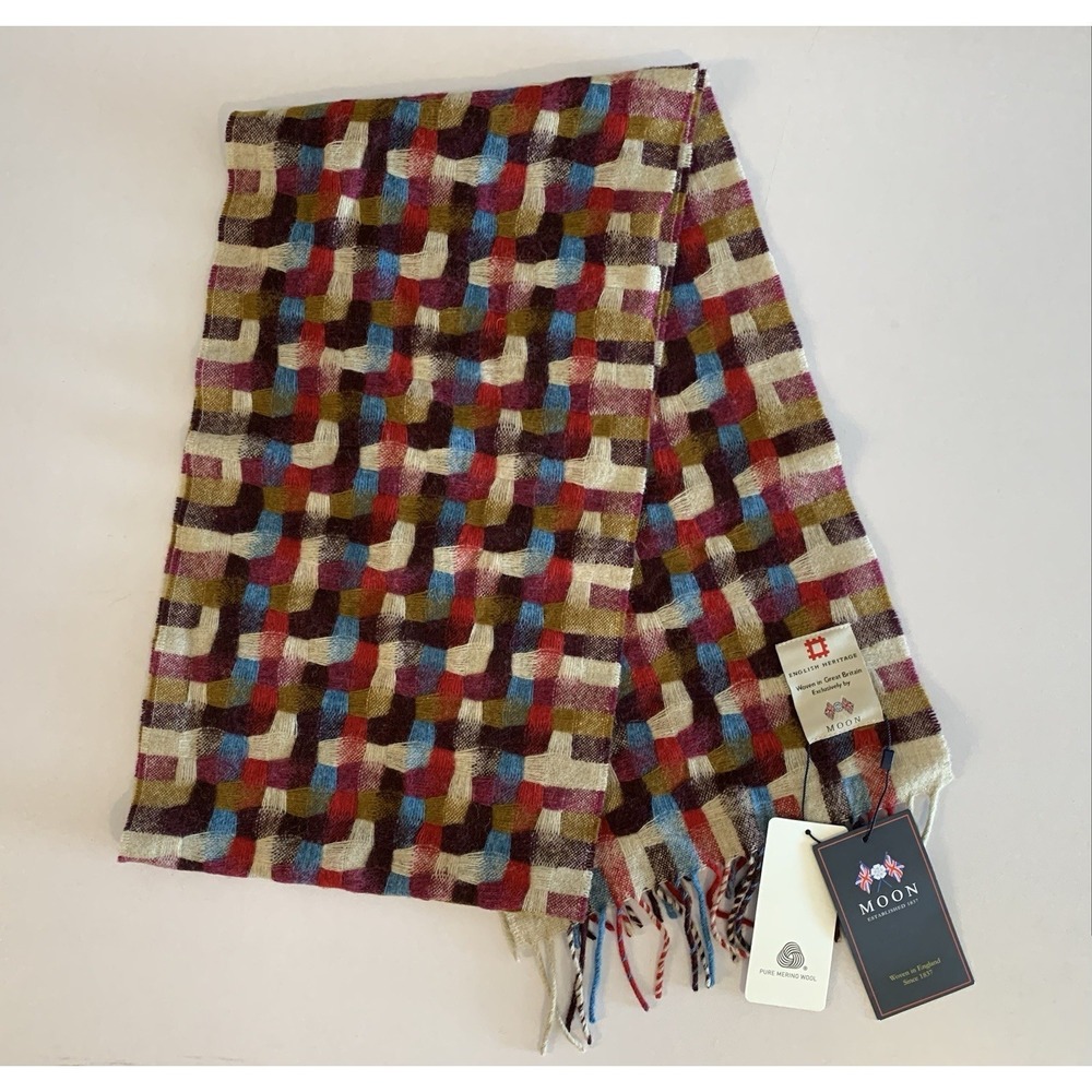 NWT English Heritage Abraham Moon Merino Wool Scarf Colourful Weave Patchwork